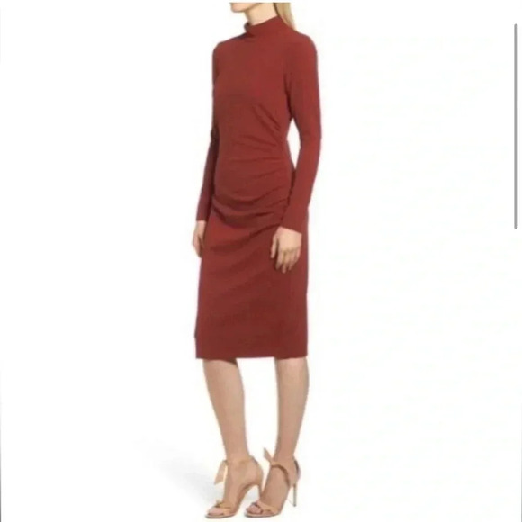 Chelsea28 Rust Red Mockneck Long Sleeve Dress Size M - Picture 1 of 8